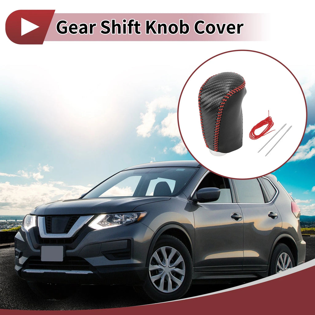 Gear Shift Knob Cover for Nissan Rogue Sport (2017–2022) Black Carbon Fiber Red