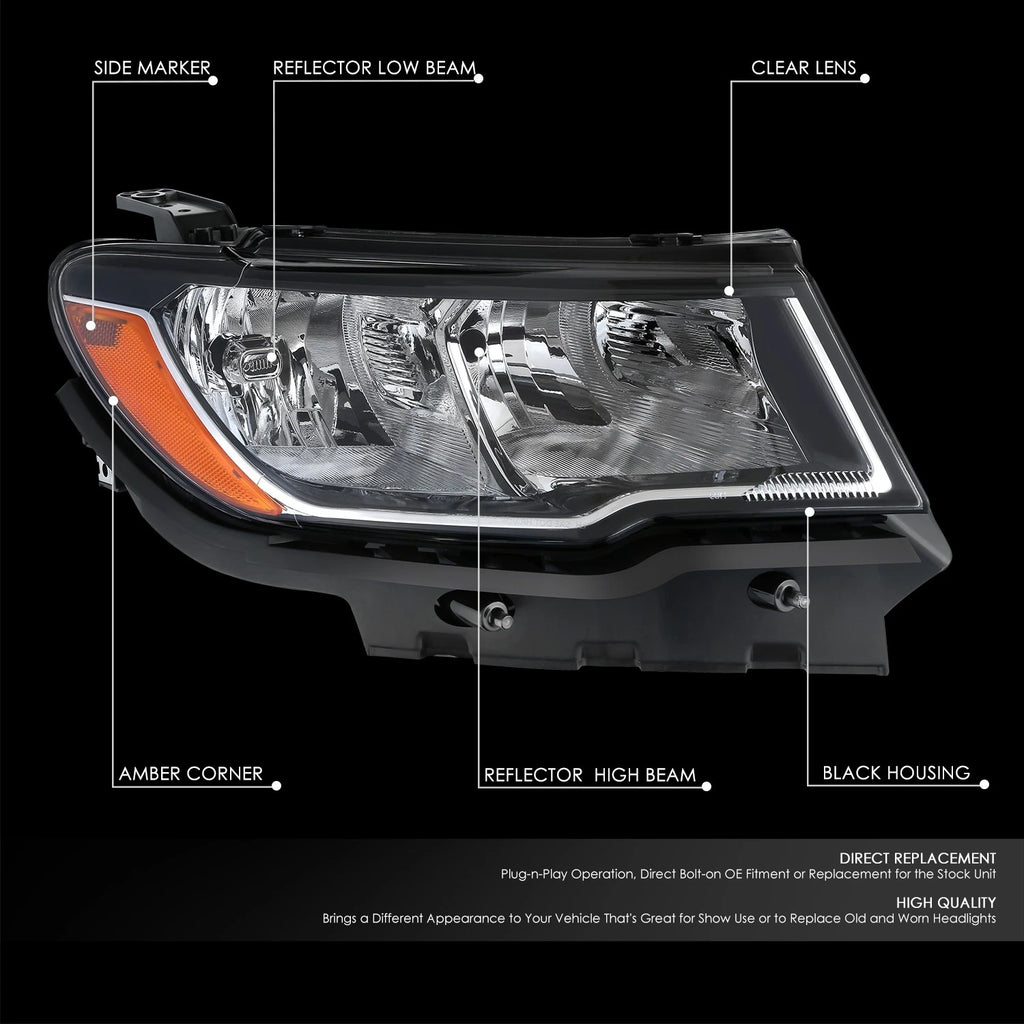 Right Headlight for Jeep Compass (2017–2021) Black Housing Amber Corner