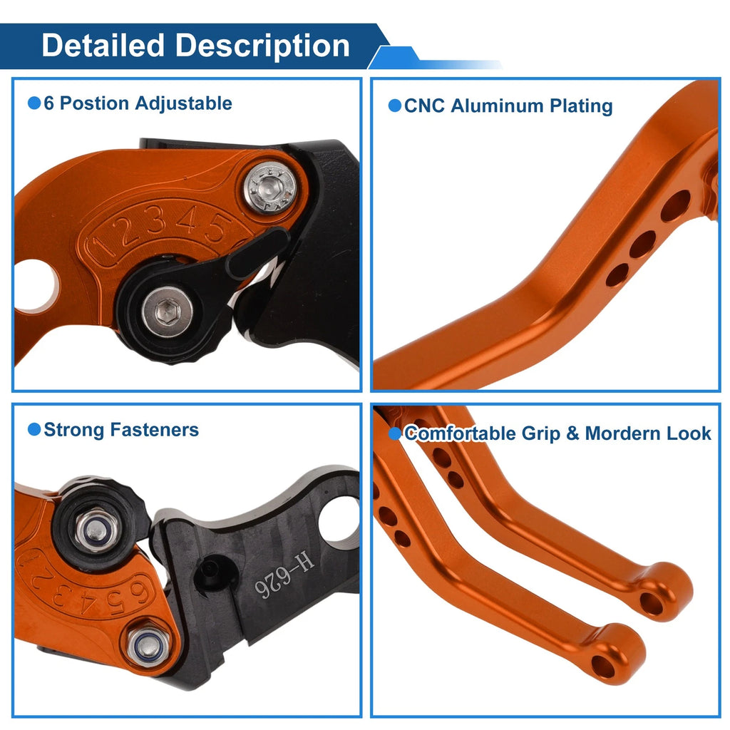 Adjustable Short Brake Clutch Levers for Honda CB599/CB600 Hornet (1998–2006) - Orange