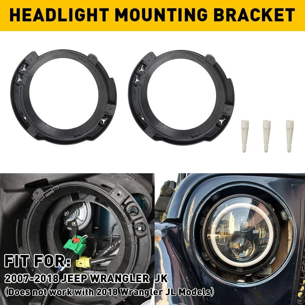 2X Black Round LED Headlight Mount Ring Bracket for Car