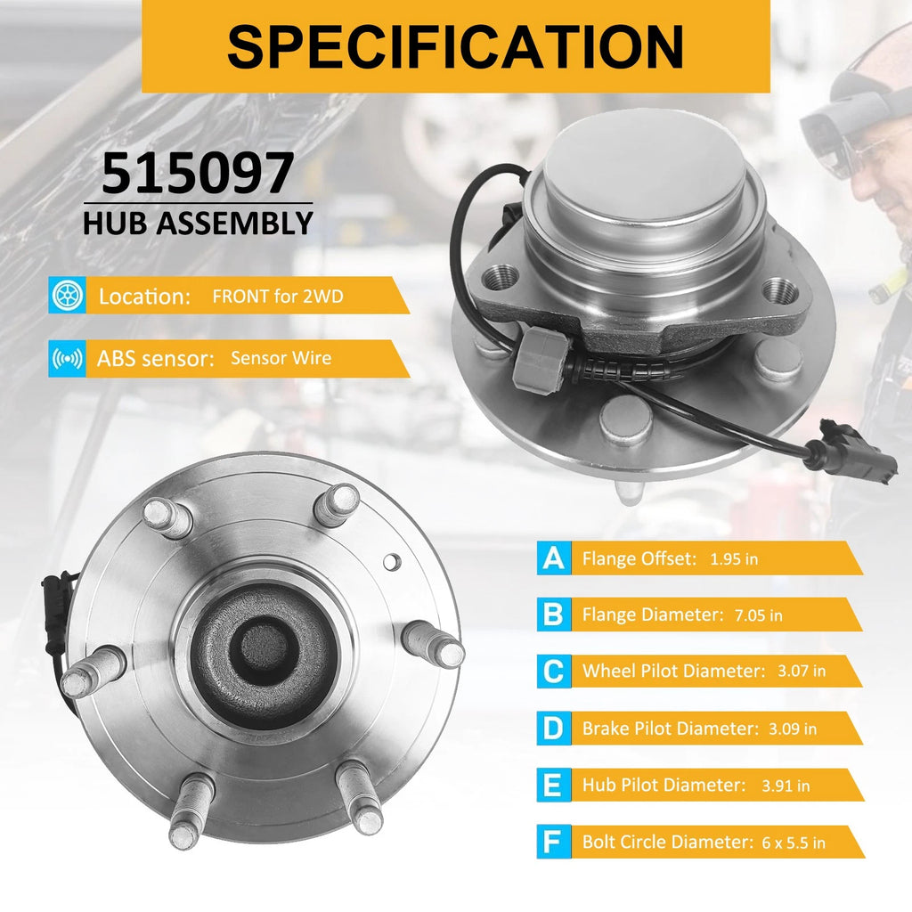 2WD Pair Front Wheel Bearing and Hubs for GMC Yukon XL 1500 (2007–2014)