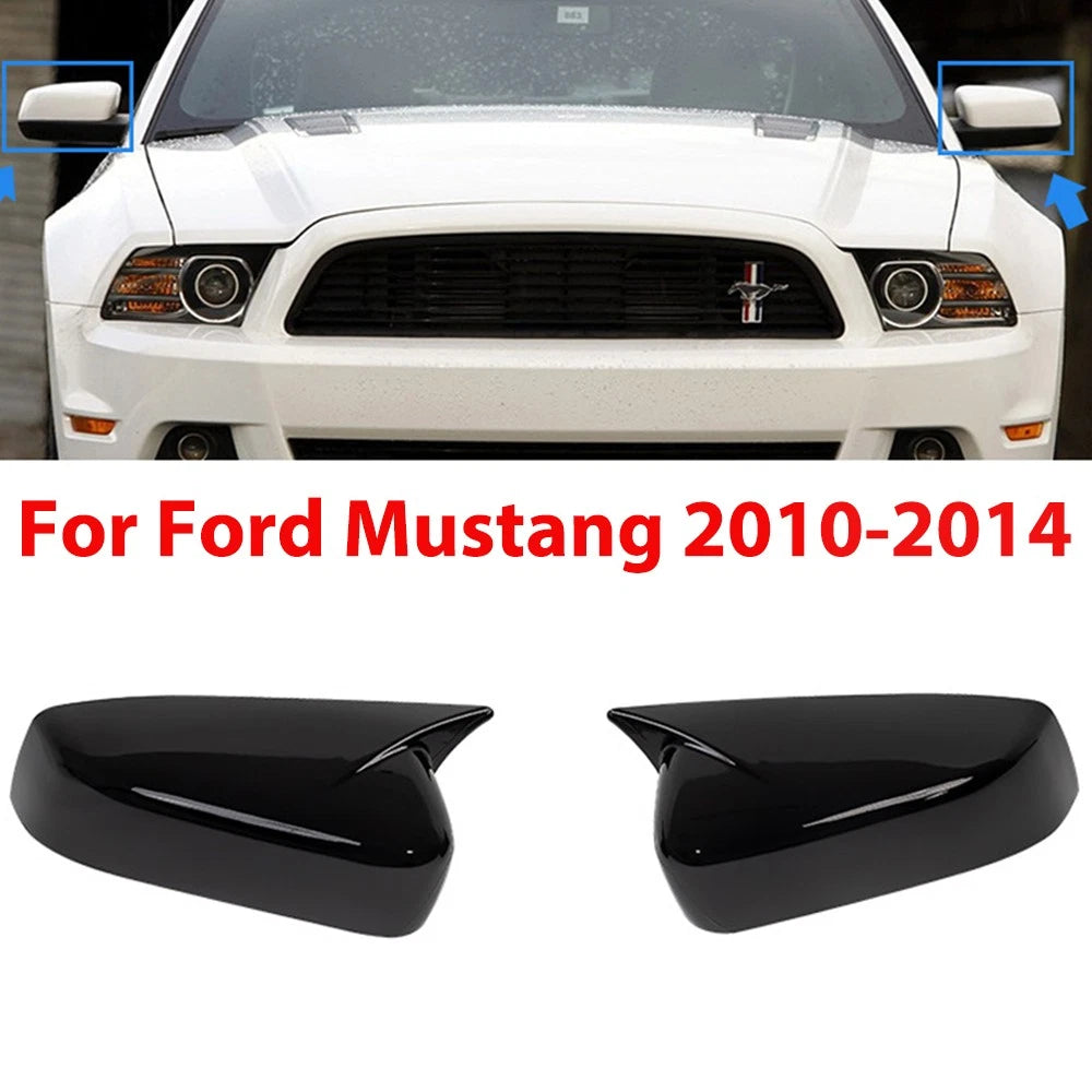 Pair Gloss Black Tape-On Mirror Cap Covers for Ford Mustang (2010–2014)