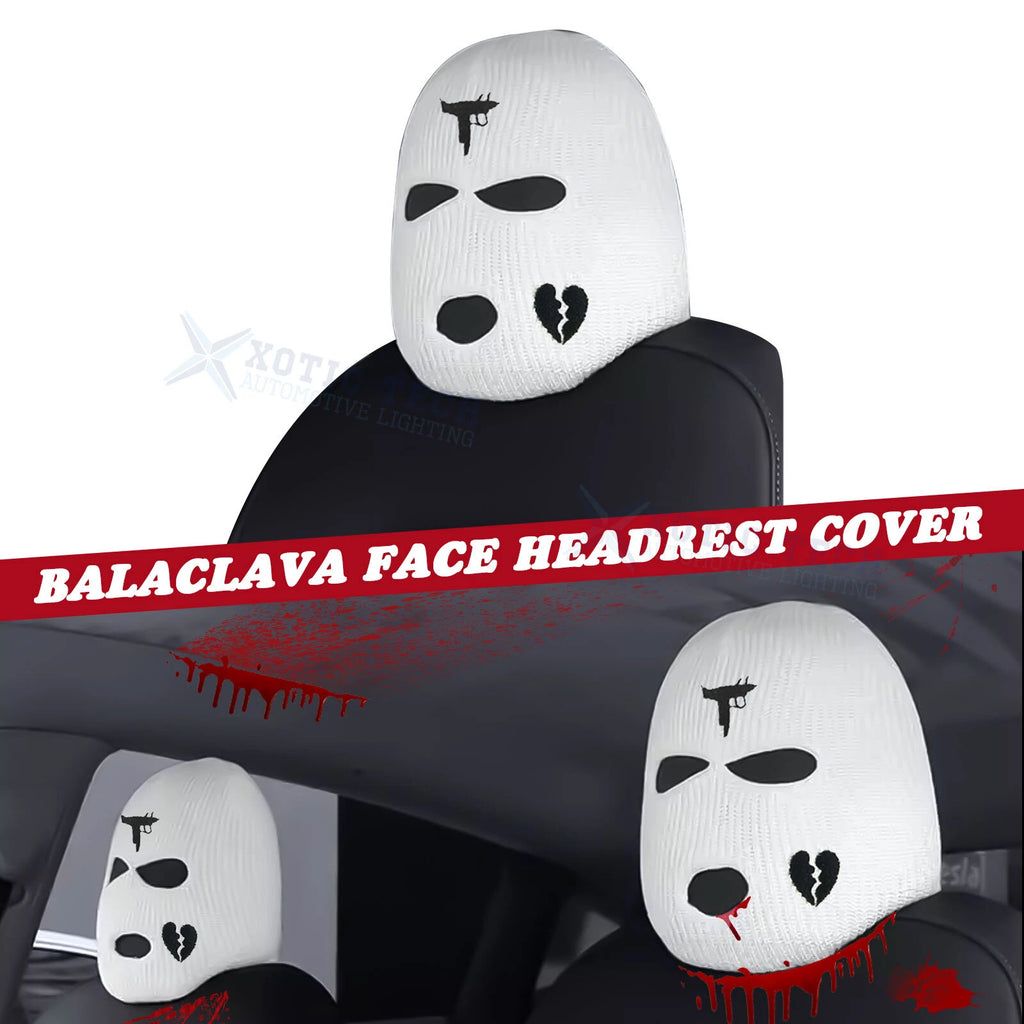 Universal Fit White Face Balaclava Scary Villain Mask Headrest Cover (Proctor)