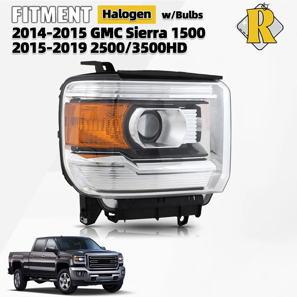 Halogen Headlight for GMC 2500HD 3500HD (2015–2019) Passenger Side with Bulb