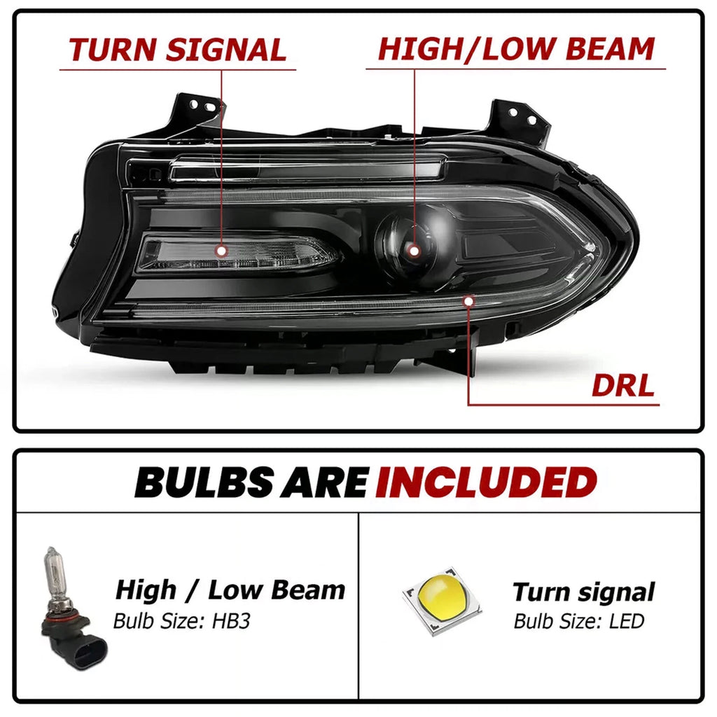 Halogen LED DRL Projector Headlight for Dodge Charger (2015-2022)