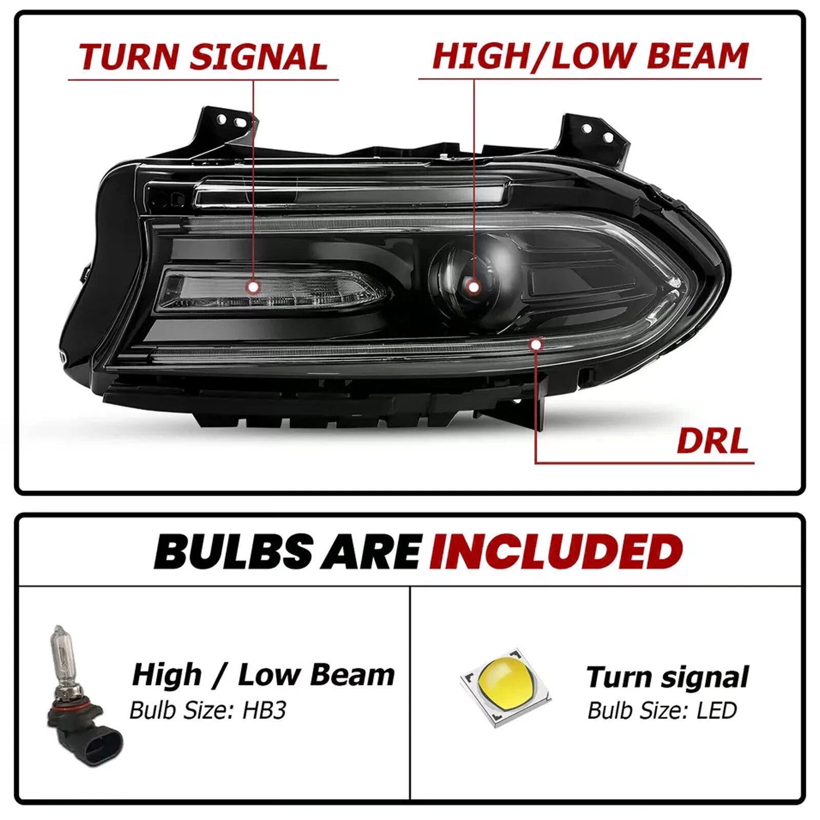Halogen LED DRL Projector Headlight for Dodge Charger (2015-2022)