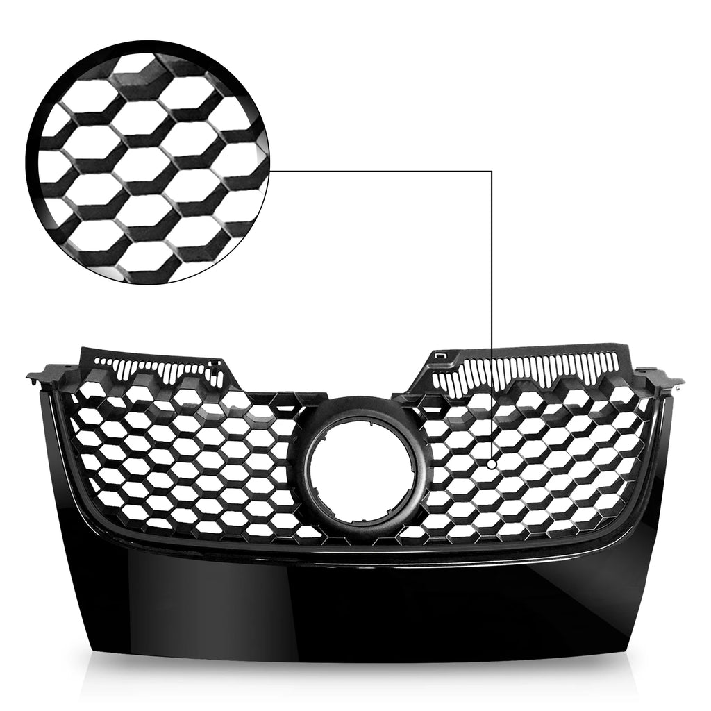Badgeless Hex Mesh Grille for VW Jetta GLI GTI (2006-2009) Glossy Black