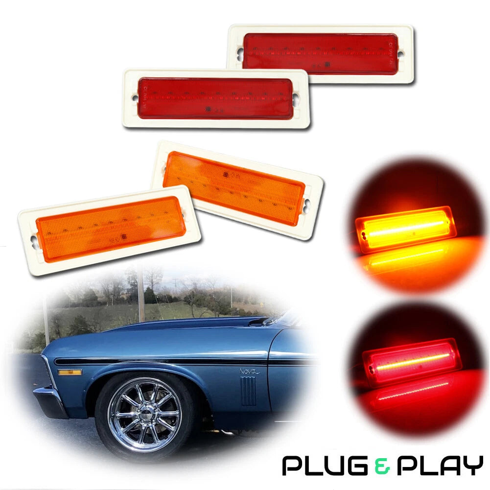 Set of 4 LED Front & Rear Side Marker Lights for Chevy Nova (1970–1974)