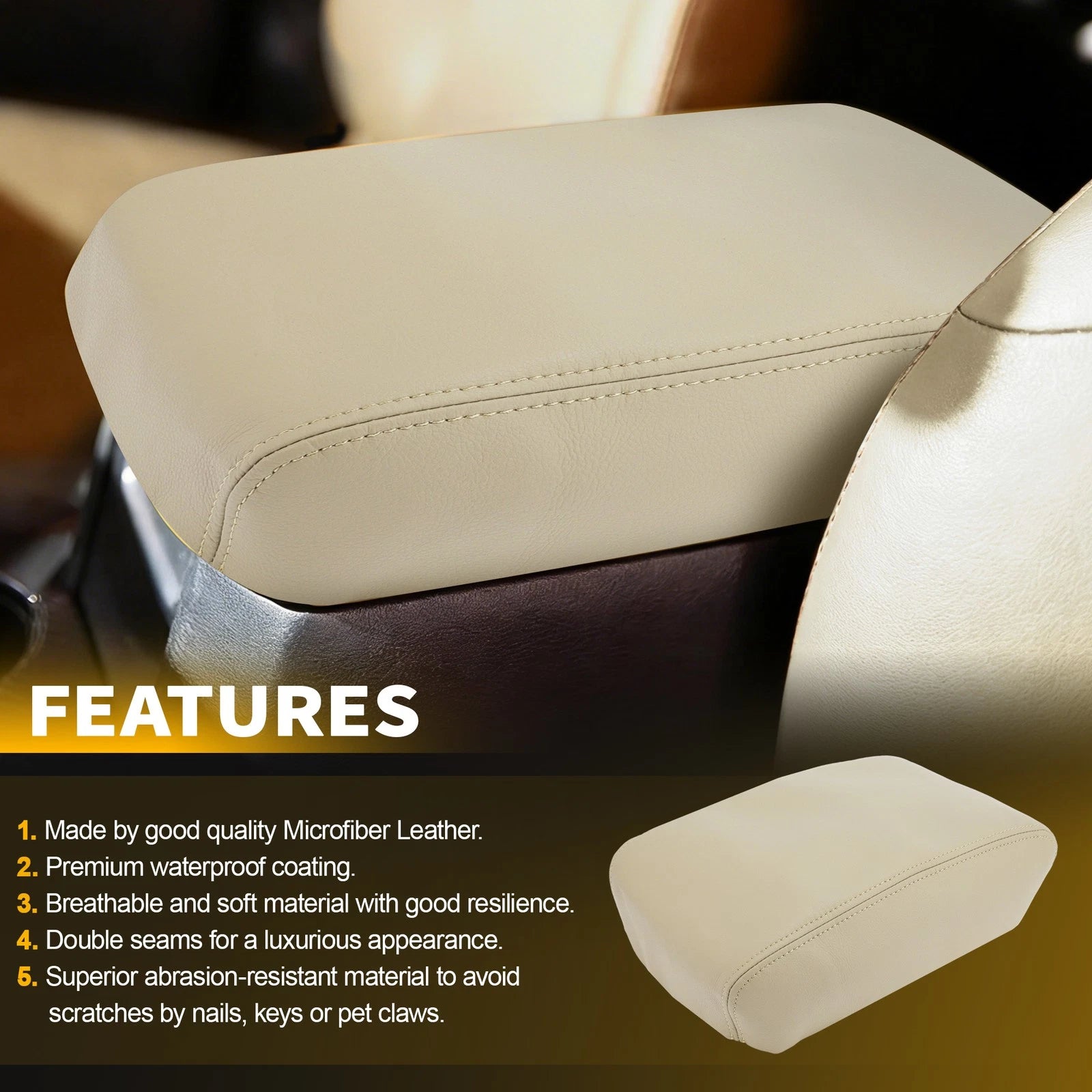 Middle Console Lid Armrest Leather Cover for Toyota 4Runner (2010–2023) Beige Tan
