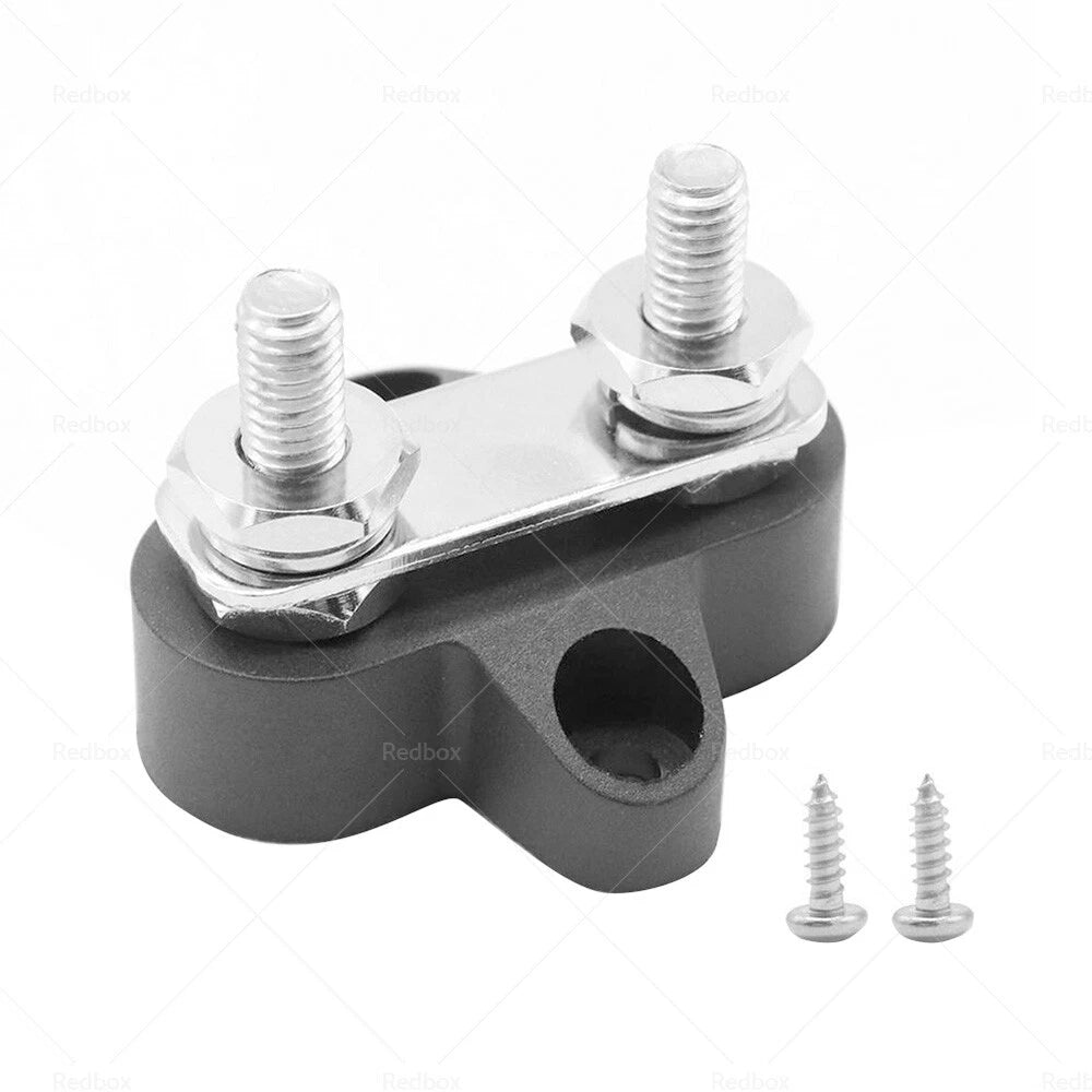 Dual M6 Power Distribution Bus Bar Terminal Block - Black
