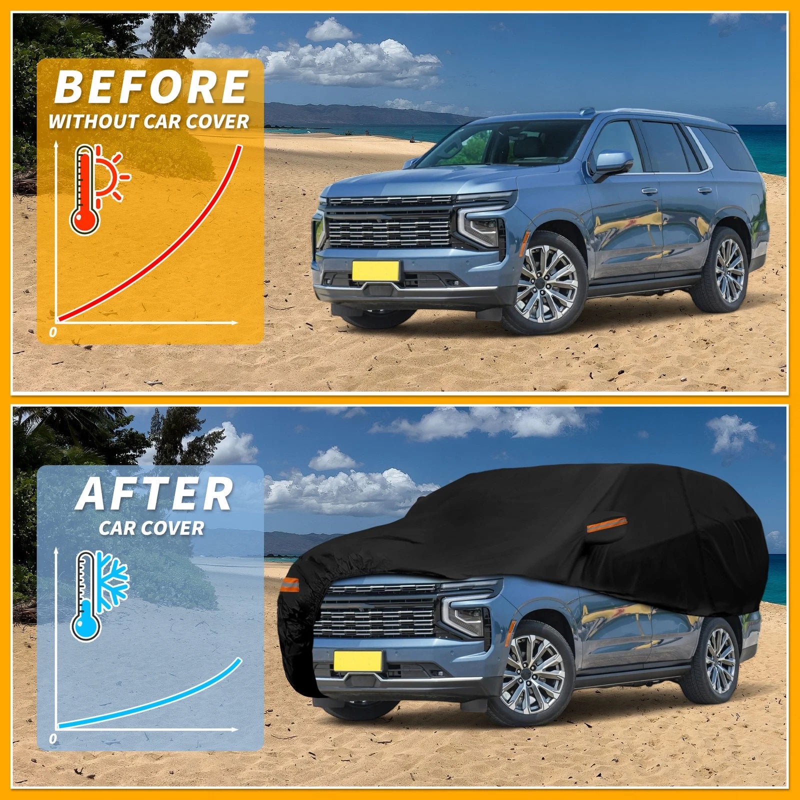 Car Cover Waterproof All Weather for Chevrolet Tahoe (2015–2023) 190T-PU Zipper
