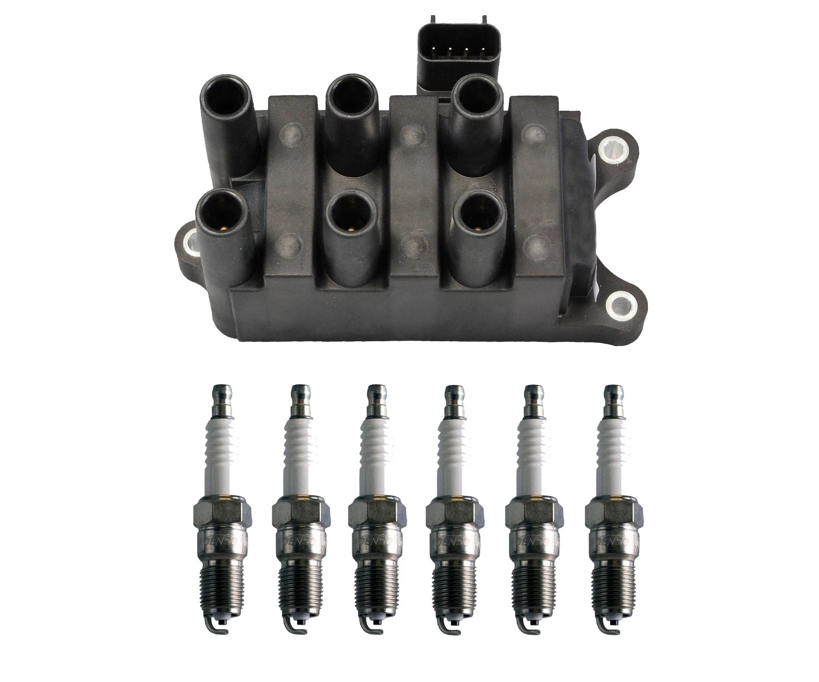 Denso Ignition Coil & 6 U-Groove Spark Plug Kit for Ford Mercury Mazda (V6)