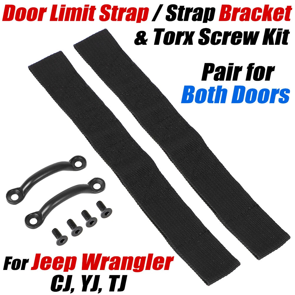 2X Footman Loops Door Limit Straps & Screws Kit for Jeep Wrangler (CJ YJ TJ)