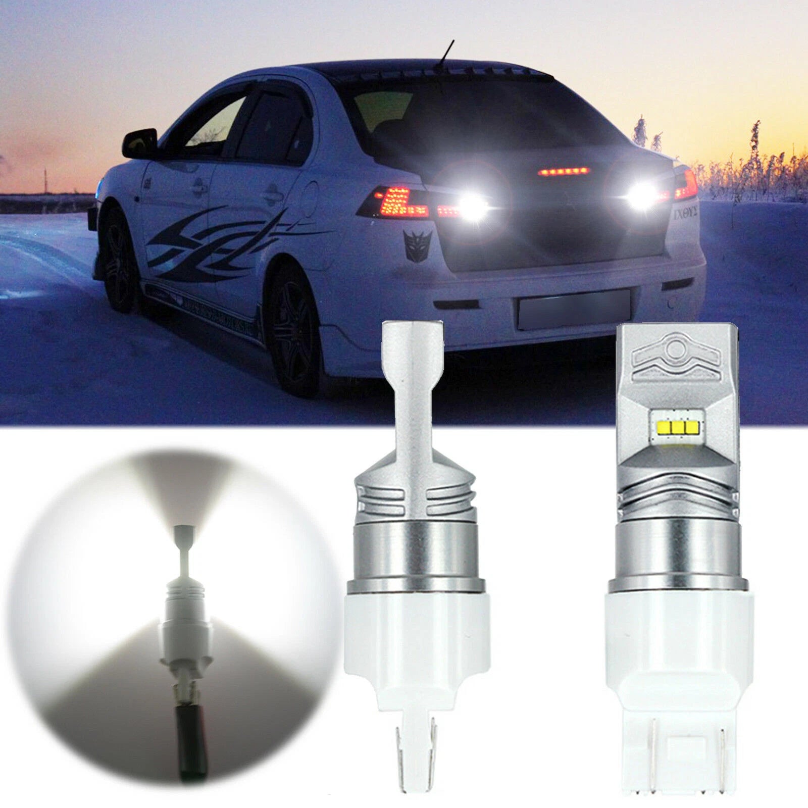 100W White 7443 LED Backup Brake Tail Light for Mitsubishi Honda (2008–2023)