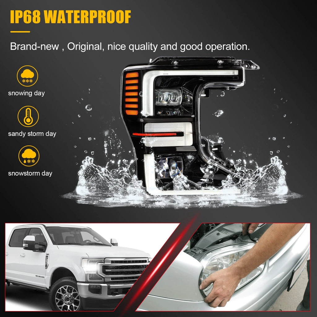 Right Side Black Amber LED Headlight for Ford F250 F350 Super Duty