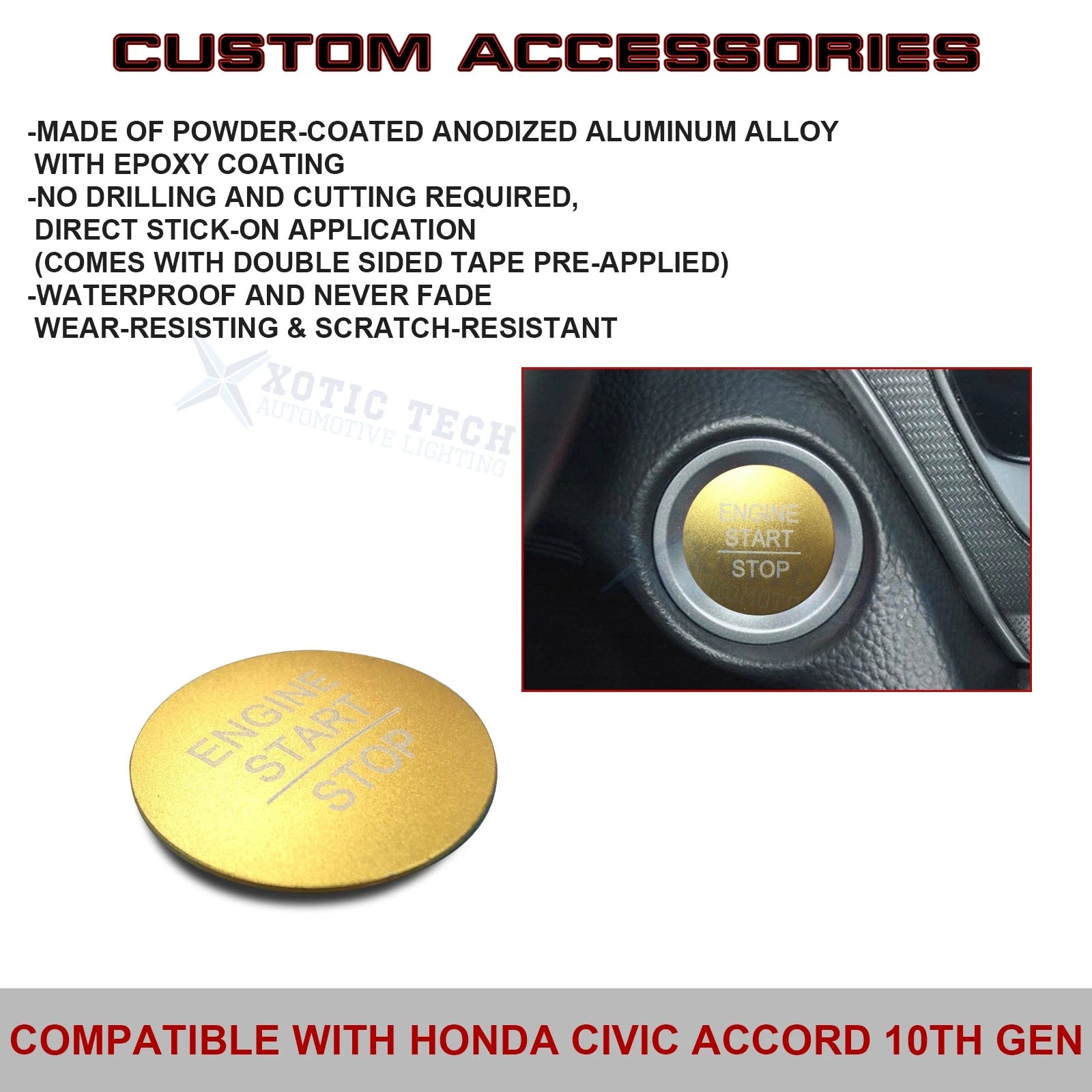 Ignition Start Stop Button Molding Trim for Honda Civic (2016-2021)
