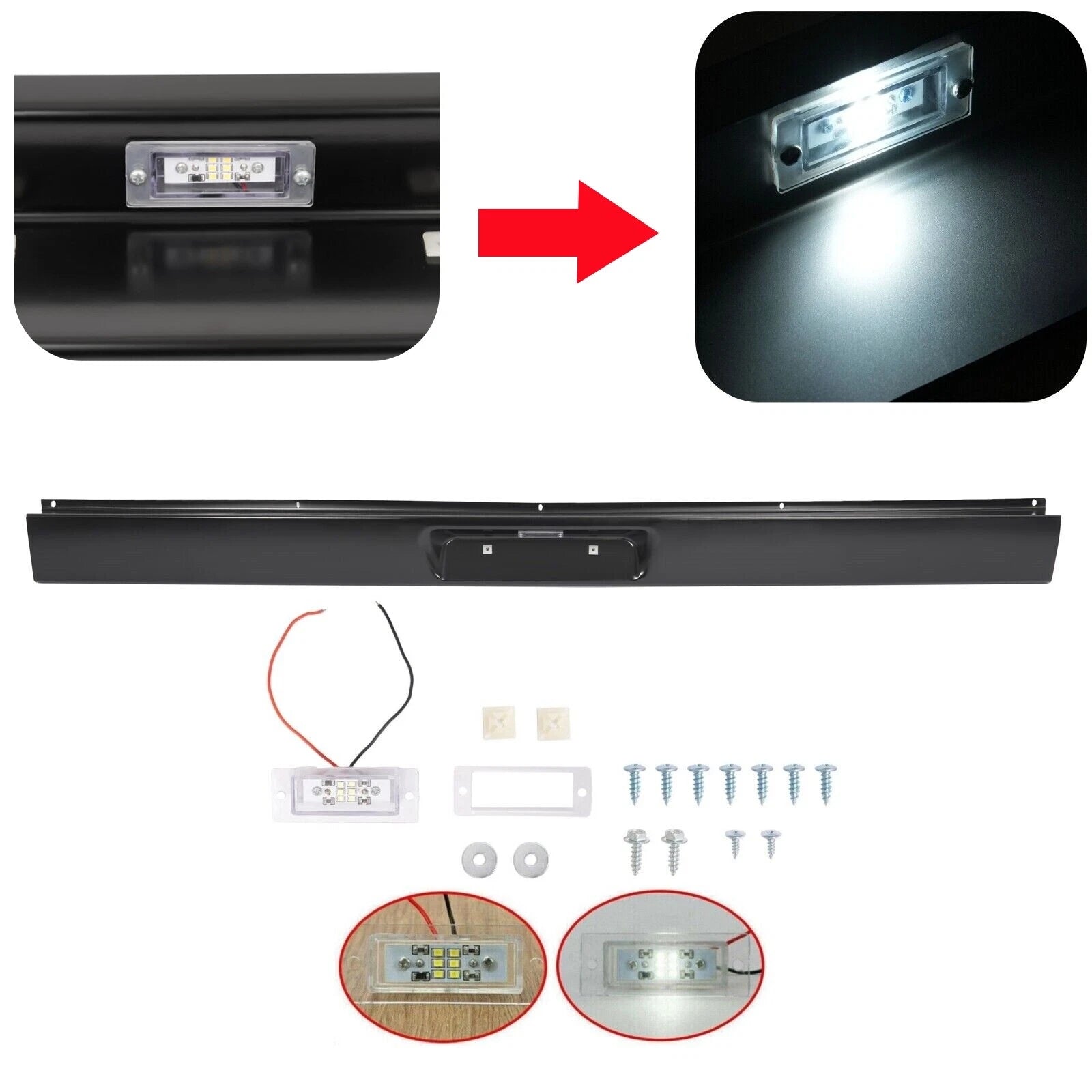 Rear Steel Roll Pan for Ford F150 (1987–1996) with License Plate Box, LED Light