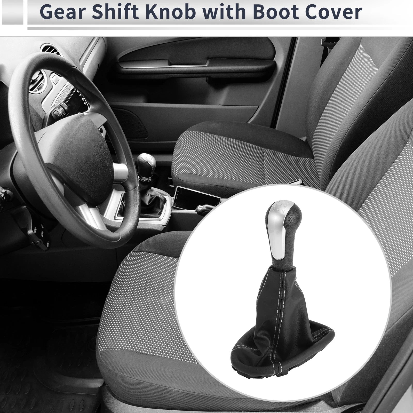 5 Speed Gear Shifter Knob with Cover for Chevrolet Spark (2011–2015) Faux Leather