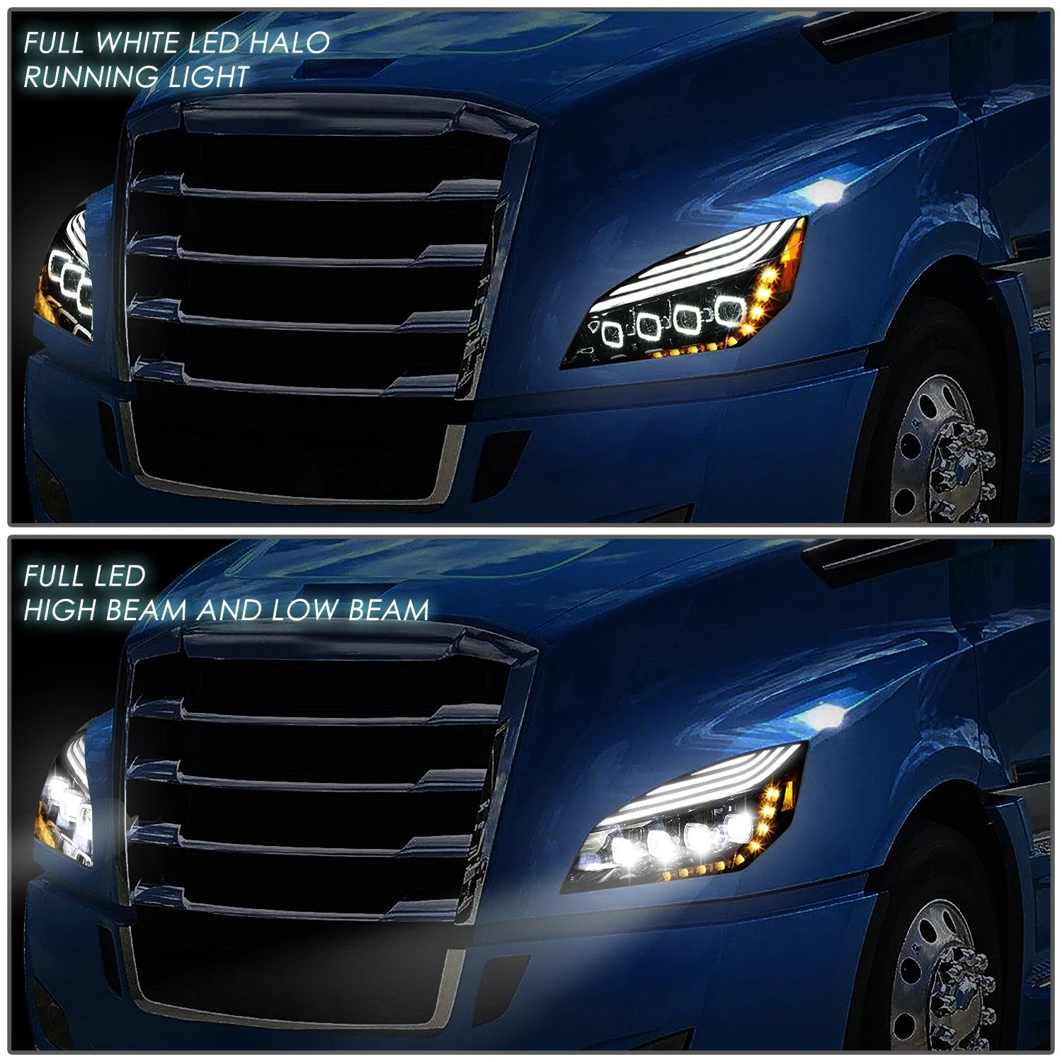 LED DRL Sequential Signal Projector Headlights for Cascadia (2018–2024)