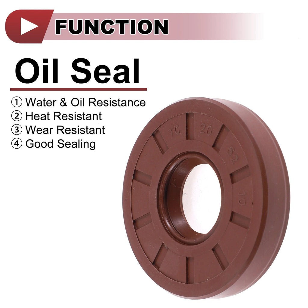 Set of 2 Oil Seal Ring 20x52x10mm FKM Rubber for Rotary Shaft