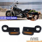 Black E4 LED Mini Front Turn Signal Lights for Harley Touring (2014-2021)