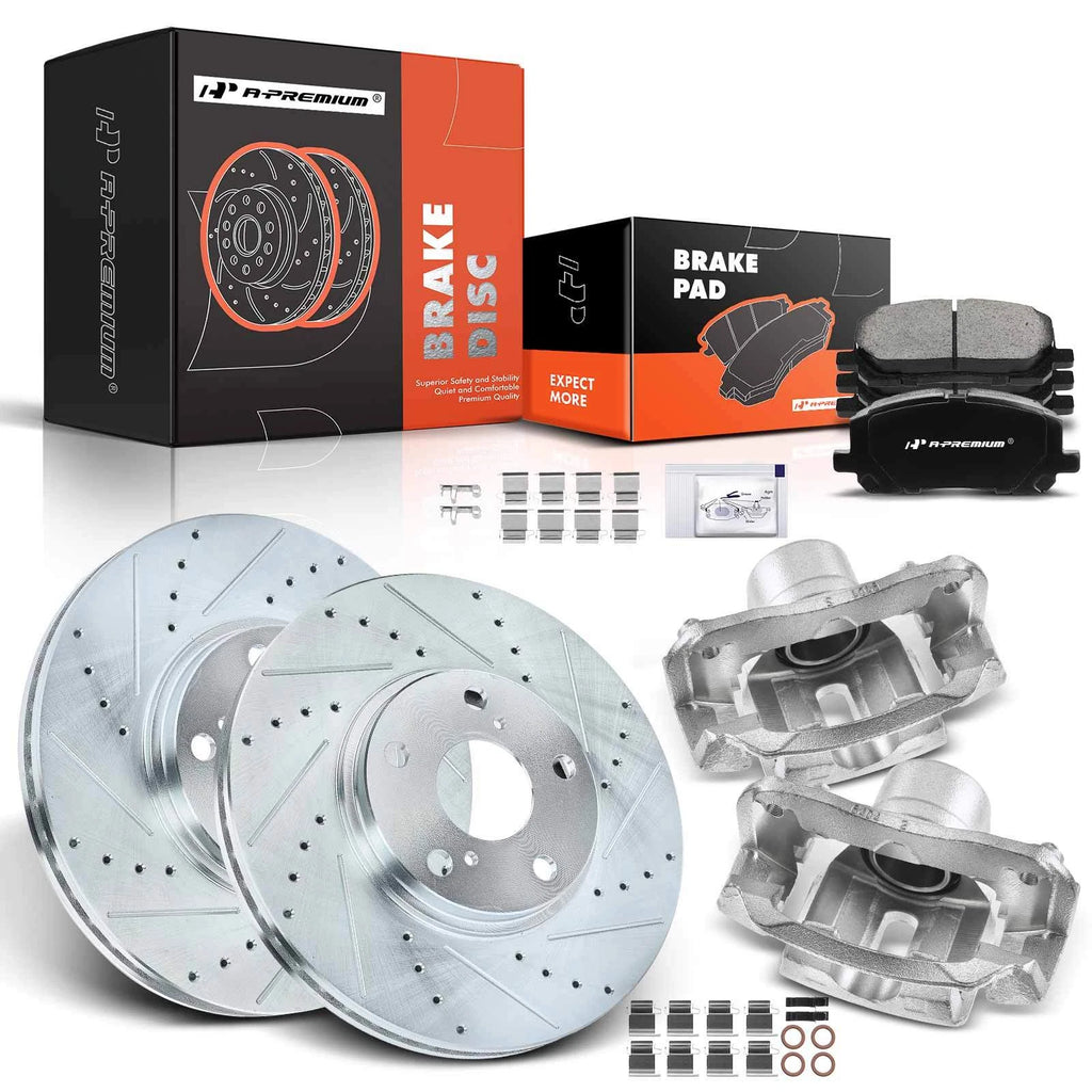 Front Drilled Brake Rotor and Pad with Caliper for Toyota Highlander (2001-2007)