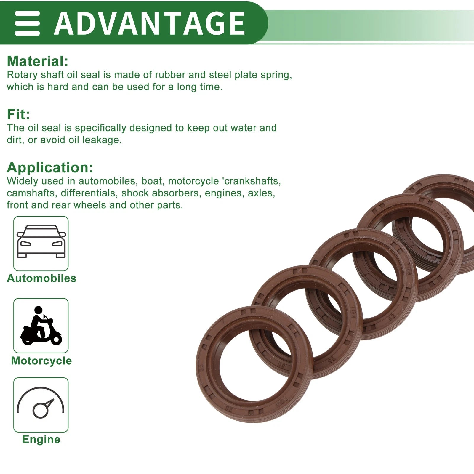 Set of 5 Oil Seal FKM Rubber 25x35x7mm for High Pressure