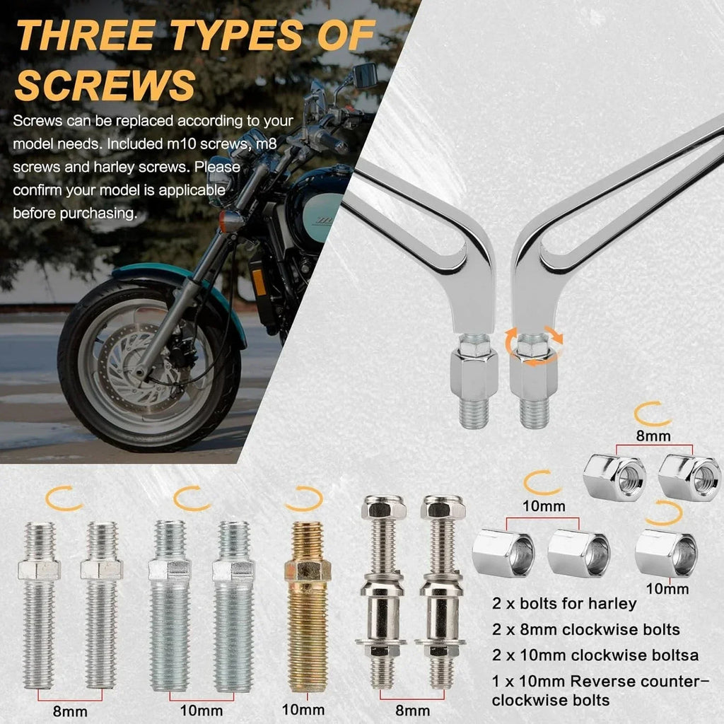 Chrome Rectangle Motorcycle Side Rear Mirrors for Harley Softail Sportster