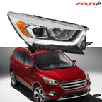 Headlight for Ford Escape (2017–2019) Halogen with LED DRL Chrome Housing Right