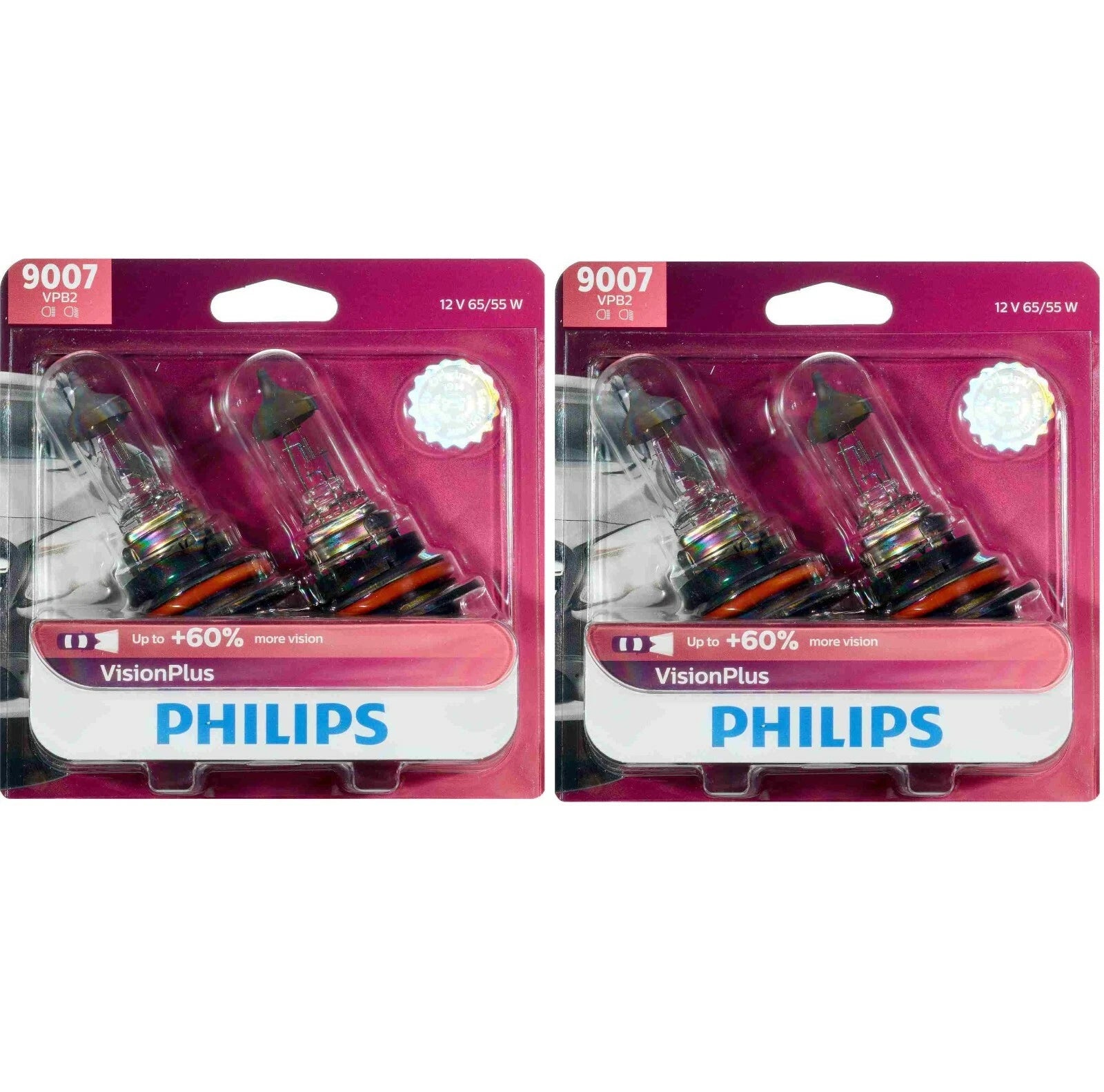 2X 9007 VisionPlus Upgrade Headlight Bulbs for Philips Lighting (N/A)