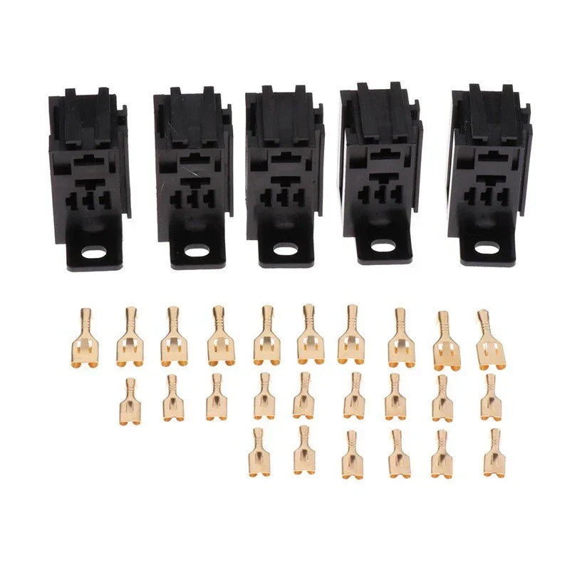 5pcs Micro 60A 5-Pin Relay Socket with 25x Copper Terminals for Automotive