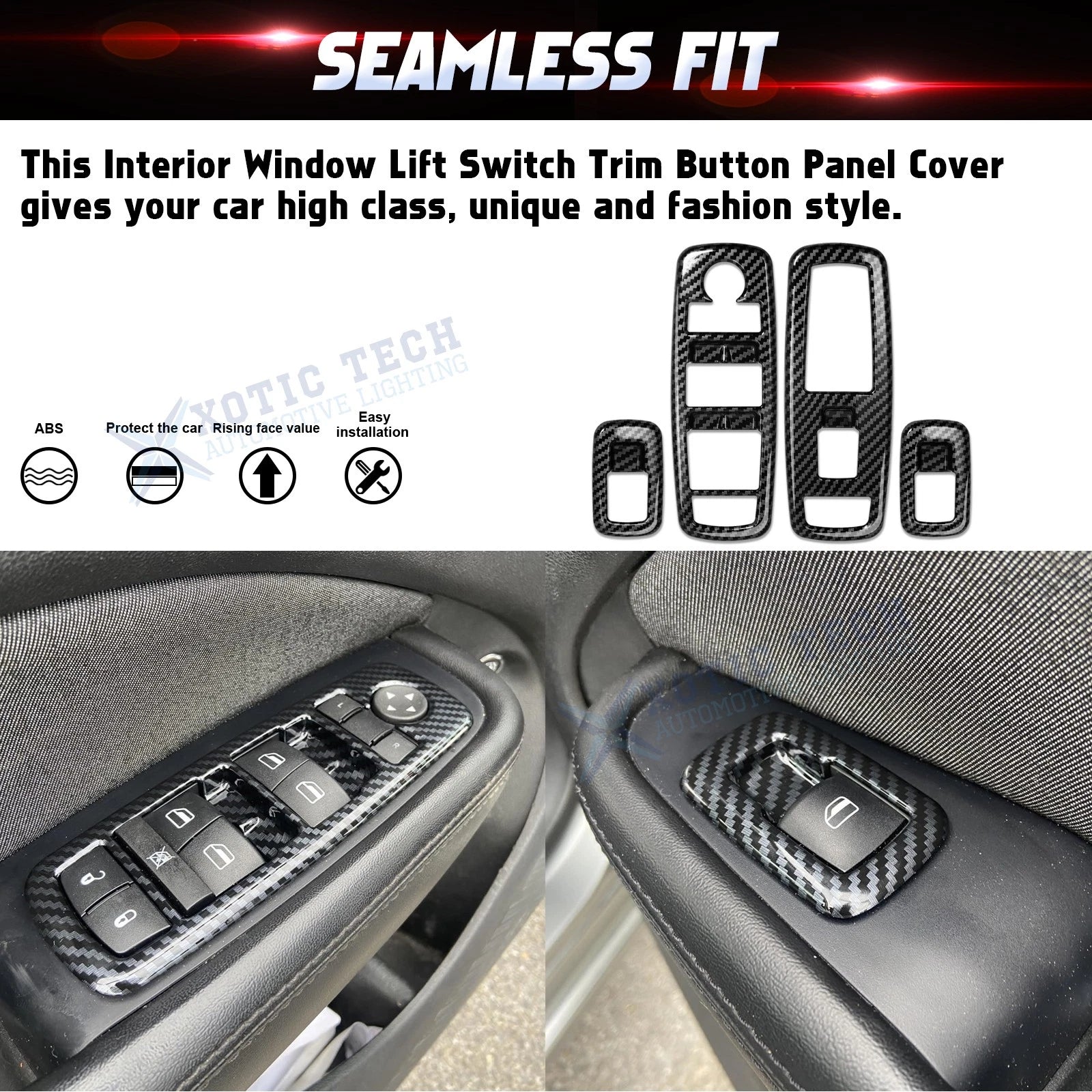 Carbon Fiber Look Window Lift Switch Cover for Dodge Charger, Durango, Ram (2014-2020)