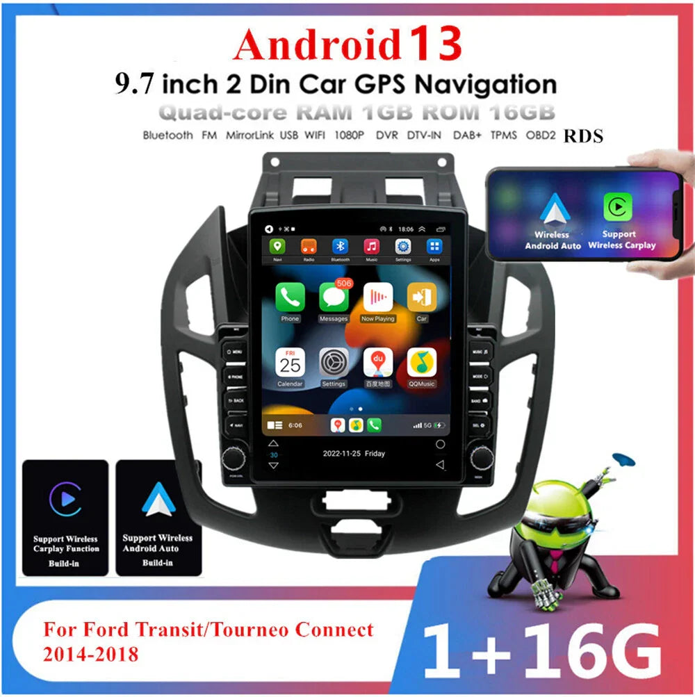 9.7" Android Stereo GPS Navigation for Ford Transit/Tourneo Connect (14-18)