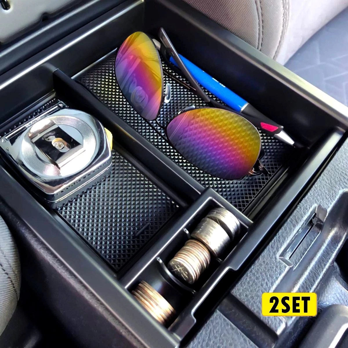 Set of 2 Console Tray for Toyota Tacoma (2016–2019) w/Coin Organizer & Sunglasses Holder
