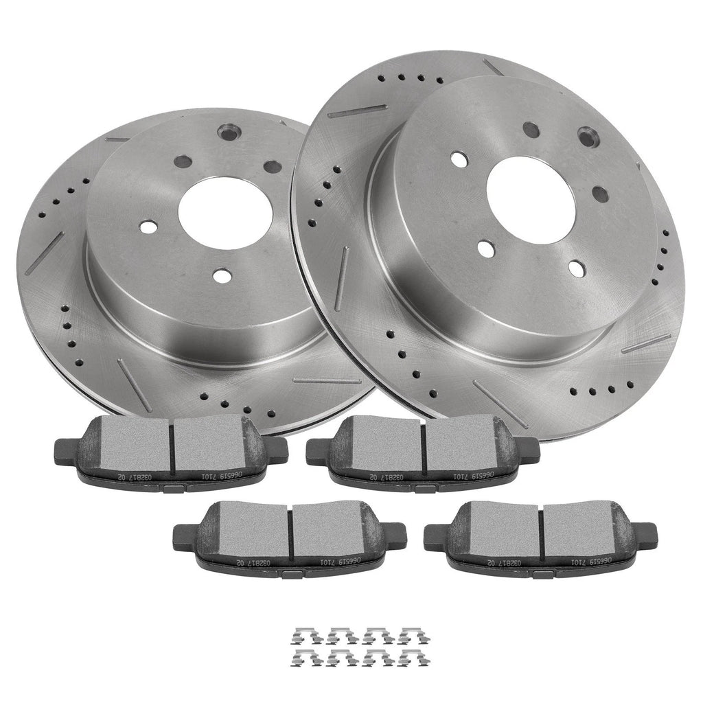 Rear Drilled Brake Rotor & Ceramic Brake Pads for Nissan Pathfinder (2005–2012)