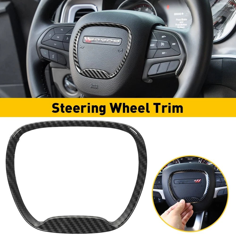 Steering Wheel Cover Trim Bezel for Dodge Challenger Charger (2015–2023) Carbon Fiber