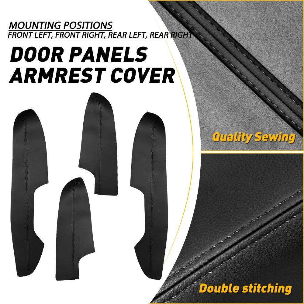 Set of 4 Black Leather Interior Door Panel Armrest Covers for Nissan Rogue (2014–2020)