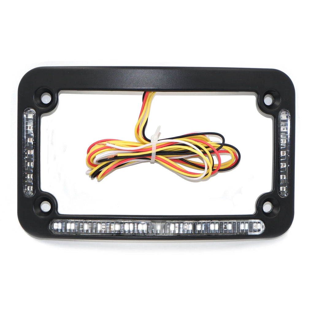 Dual LED Curved Motorcycle License Plate Frame for Motorcycle (Black/Chrome)