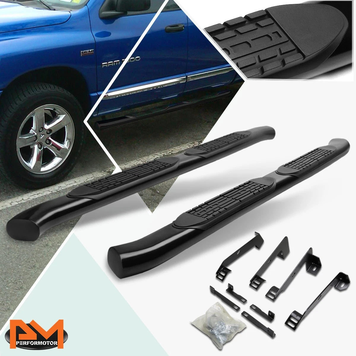 Curved 4" Side Step Nerf Bar Running Board for Dodge Ram Crew Cab (2002–2009)