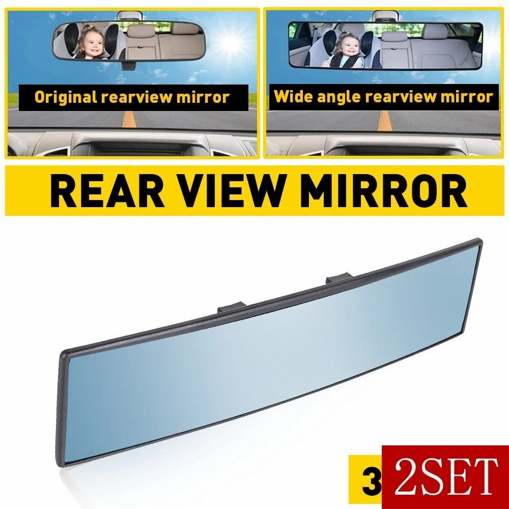 Set of 2 Blue 300MM Convex Clip-On Rear View Mirrors Universal