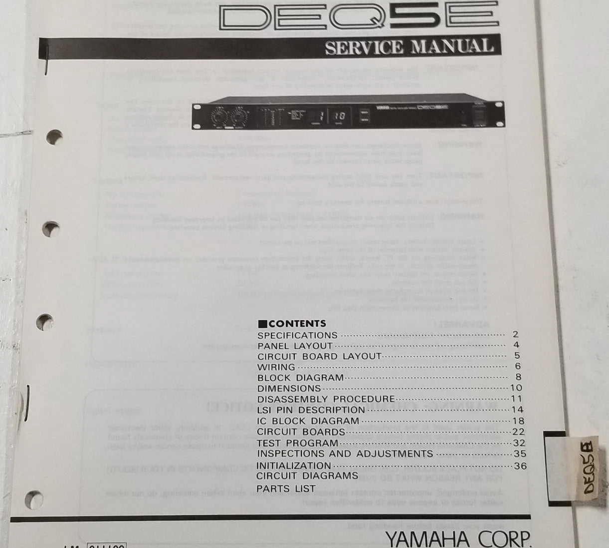 Digital Equalizer Service Manual for Yamaha DEQ5E (Vintage)