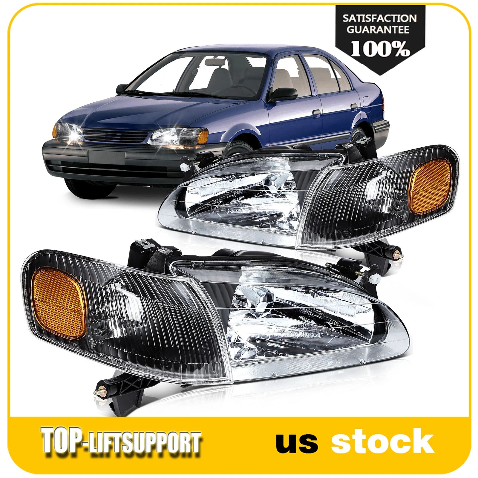 Headlight Assembly for Toyota Corolla (1998–2000) Left + Right Pair