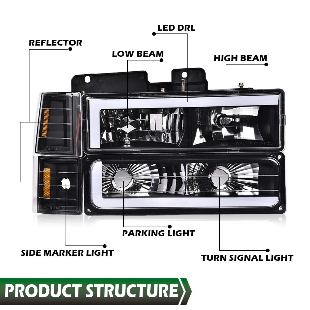 LED DRL Headlights & Corner Lamps for Chevy GMC C/K Suburban (1994–2000)