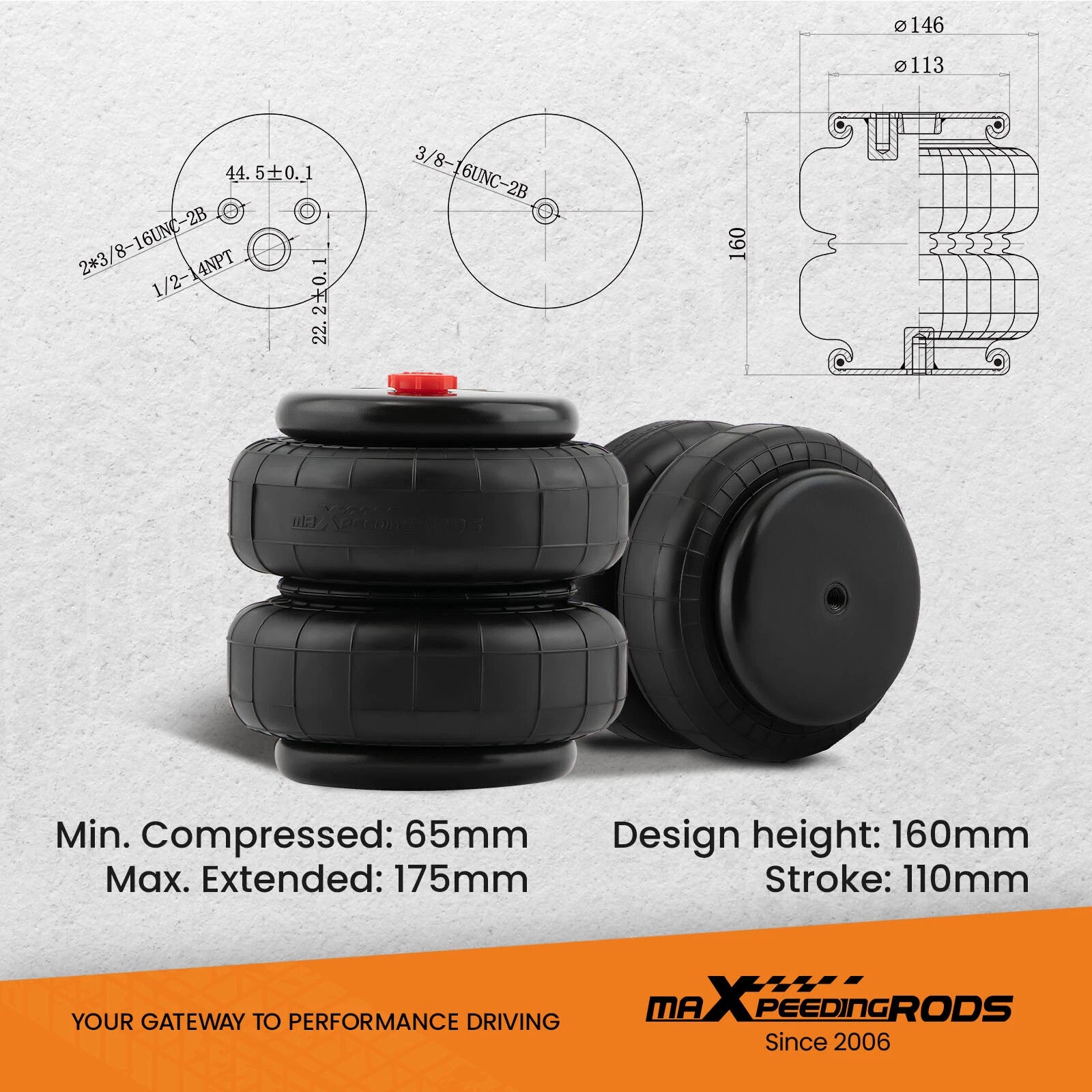 Set of 4 Air Suspension Spring Bags for Heavy Duty Trucks (2500lb)
