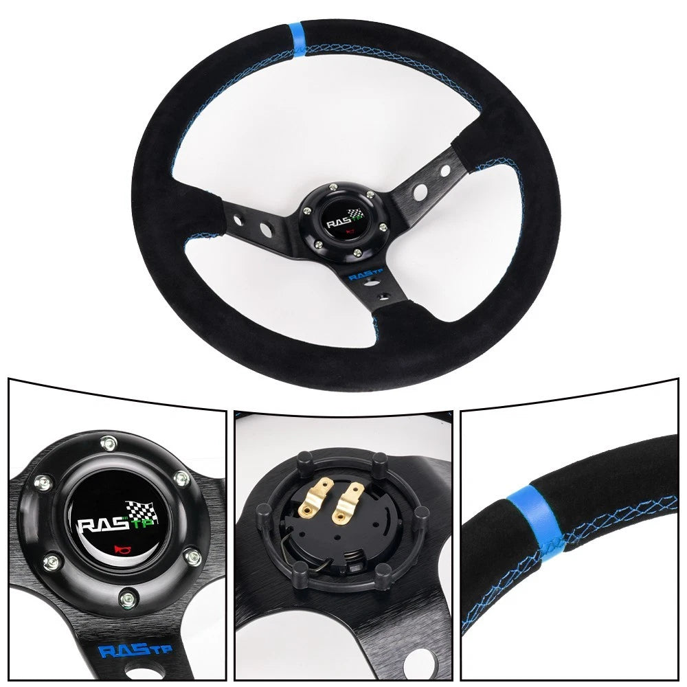 14" Deep Dished Suede Steering Wheel for Racing Vehicles
