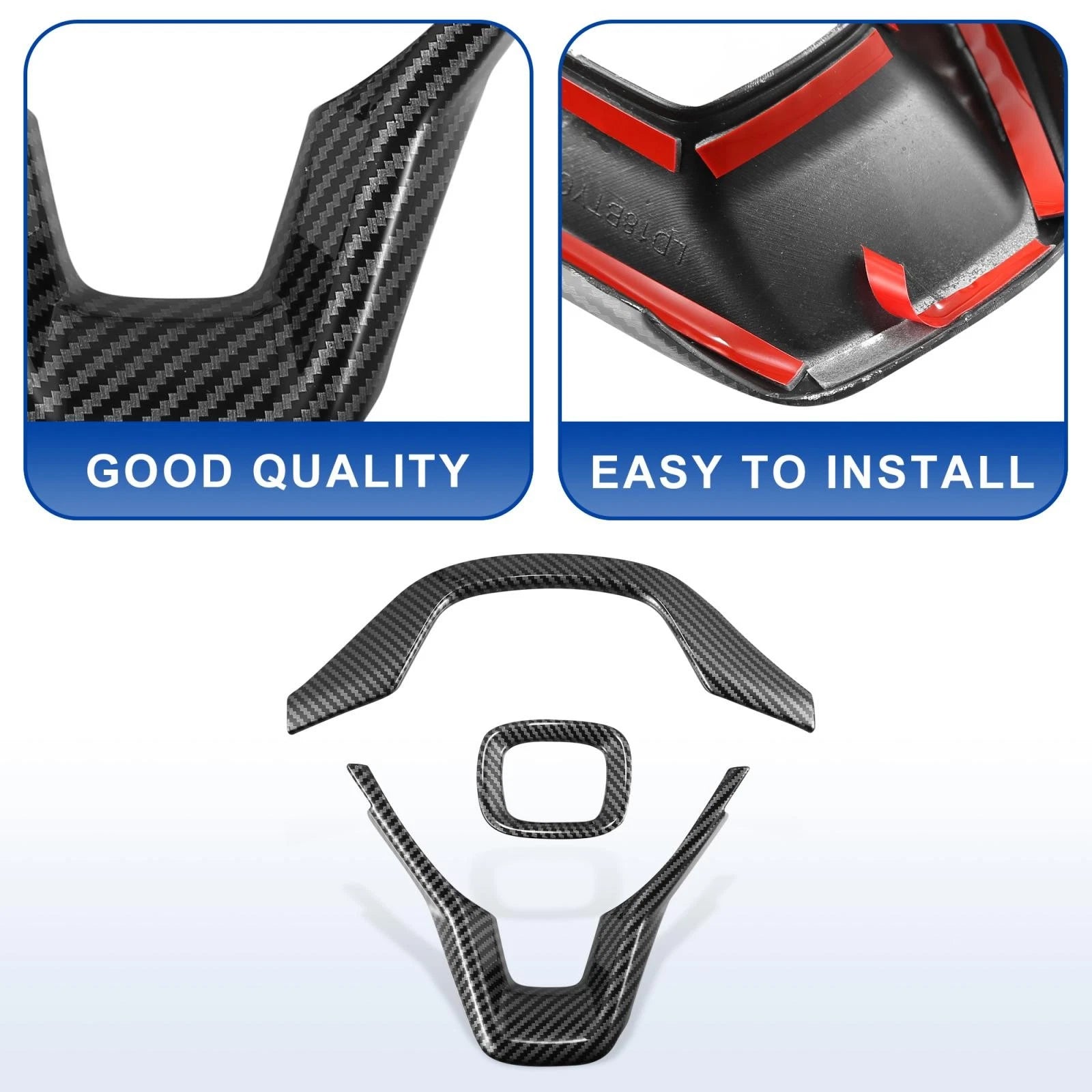 3pcs Steering Wheel Cover Trim for Honda Accord (2018–2021) Carbon Fiber