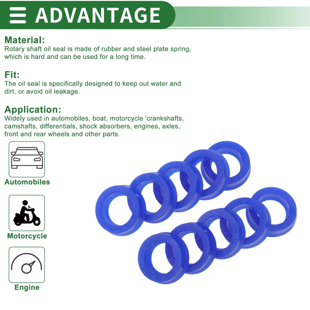 Set of 10 Oil Seal Rotary Shaft Seal 12x22x6mm High Pressure Blue