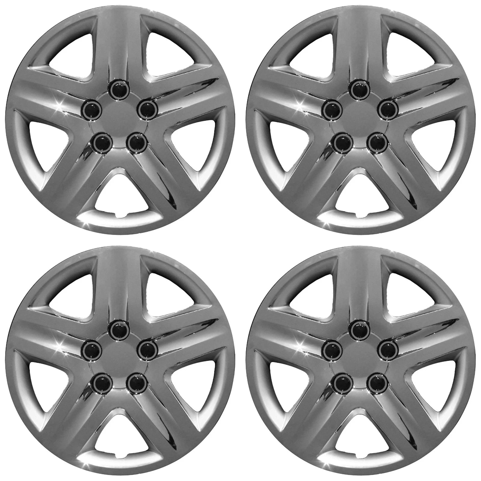 17' 5 Spoke Spring Steel Clip Chrome Wheel Cover Hubcaps - XIEUH501