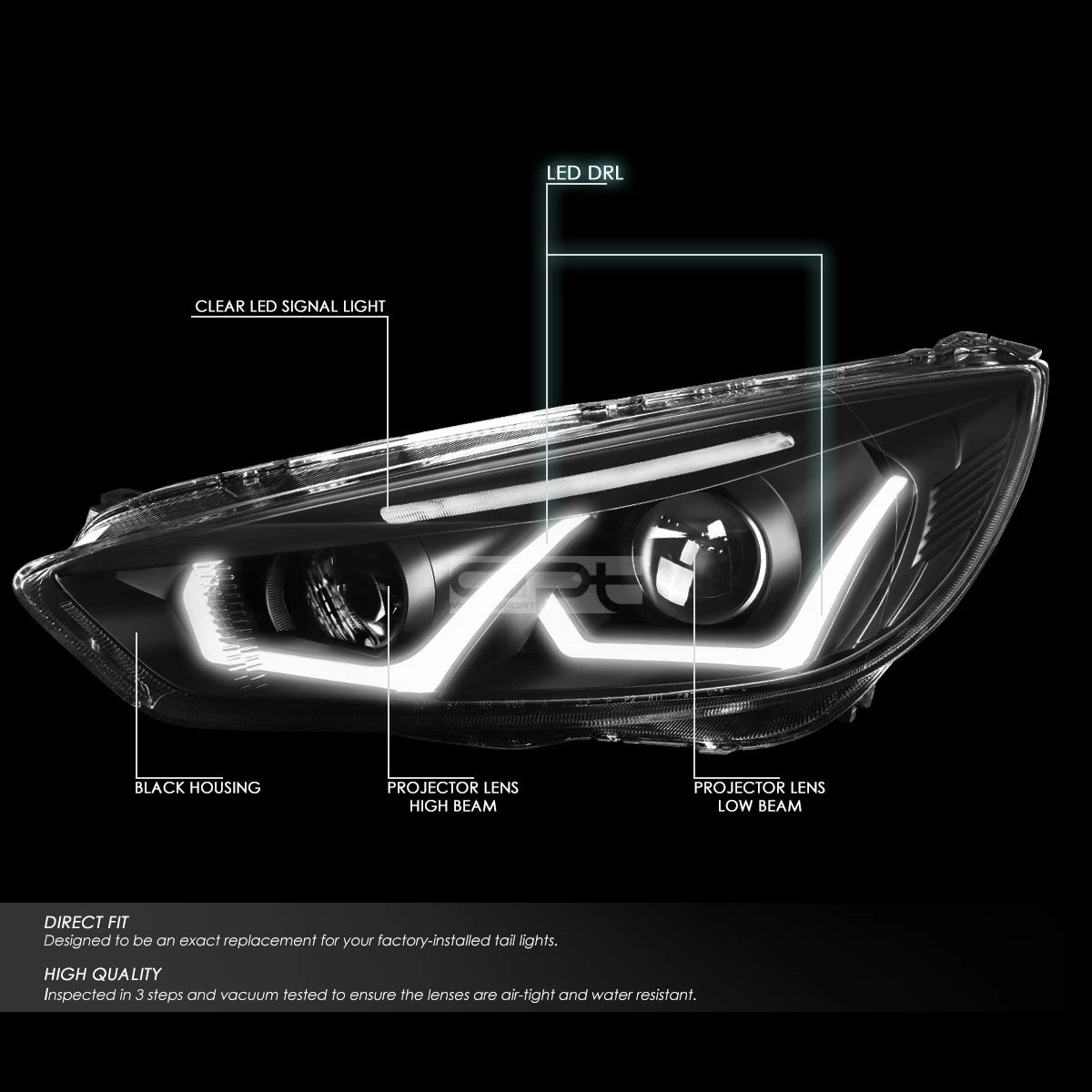 Dual LED DRL Projector Headlights for Ford Focus (2015–2018)