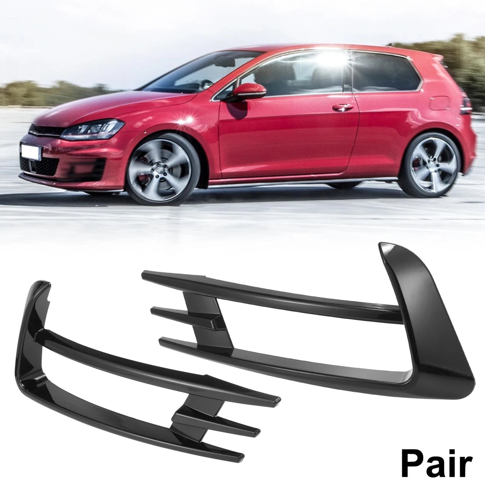 1 Pair Glossy Black Front Bumper Fog Light Grille Cover for Volkswagen Golf MK7 (2015–2019)
